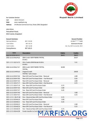 Downloadable Bangladesh Rupalii bank statement excel template